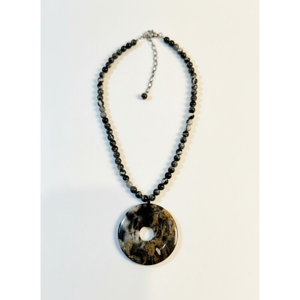 Agate & Jasper Pendant Medallion w/Sterling Silver Clasp